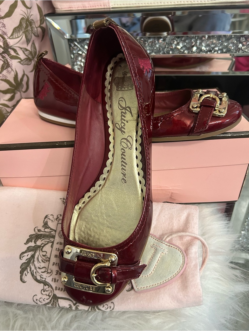 RARE Vintage Juicy Couture Moxy Red Patent Buckle Flats in Box/Dust Bag Size 6.5
